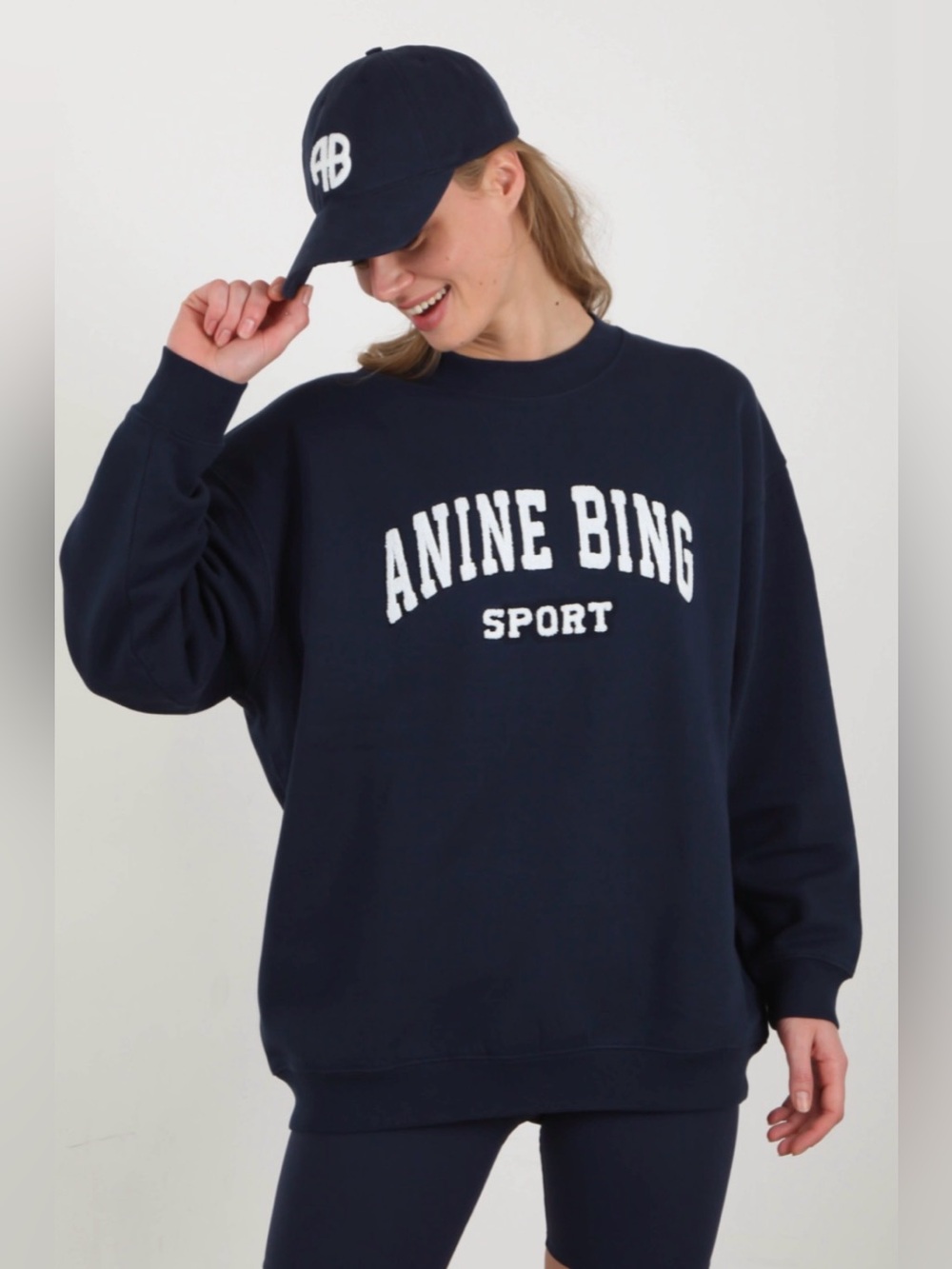 👕 ANINE BING Tyler Sport Sweatshirt Navy Terry Varsity Logo Pullover Medium 👕